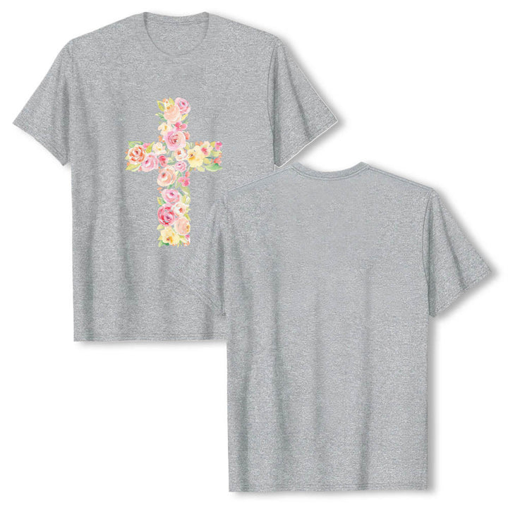 Christianartworkshop Klassisches T-Shirt mit Aquarell-Blumenfüllung und gekreuztem Frontdruck - Grau - 2XL - image 15