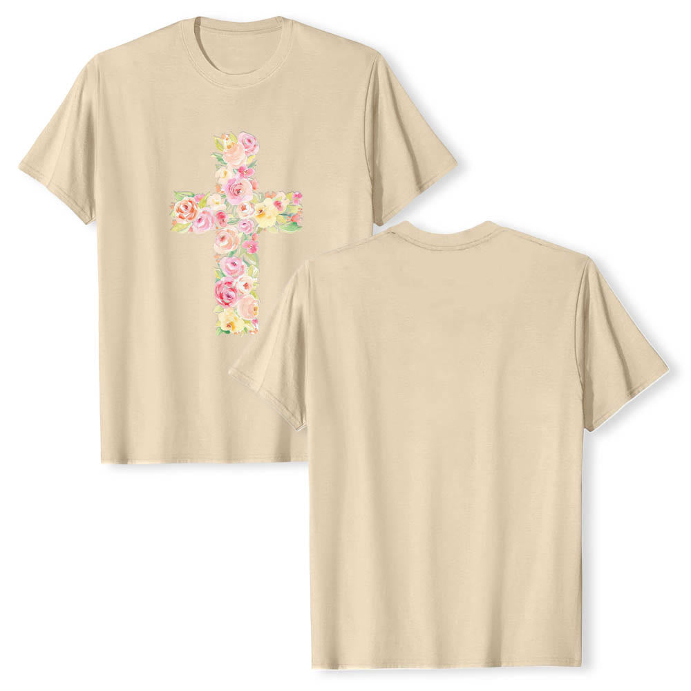 Christianartworkshop Klassisches T-Shirt mit Aquarell-Blumenfüllung und gekreuztem Frontdruck - Beige - 2XL - image 18