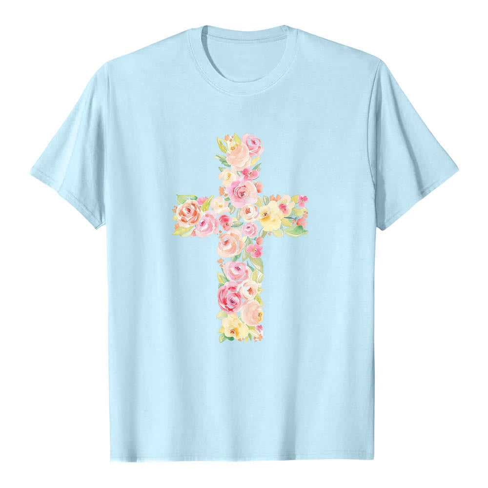 Christianartworkshop Klassisches T-Shirt mit Aquarell-Blumenfüllung und gekreuztem Frontdruck - image 10