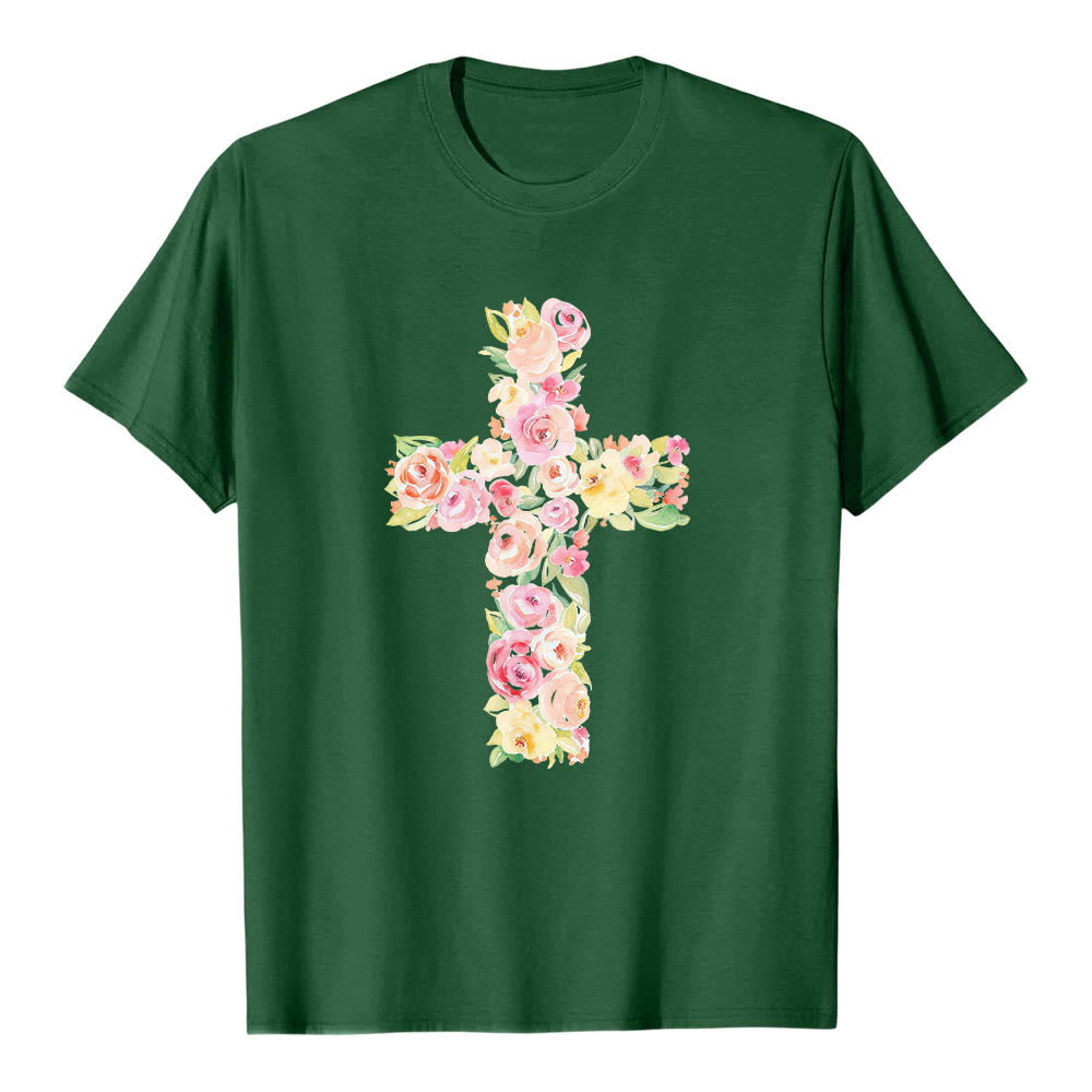 Christianartworkshop Klassisches T-Shirt mit Aquarell-Blumenfüllung und gekreuztem Frontdruck - image 4