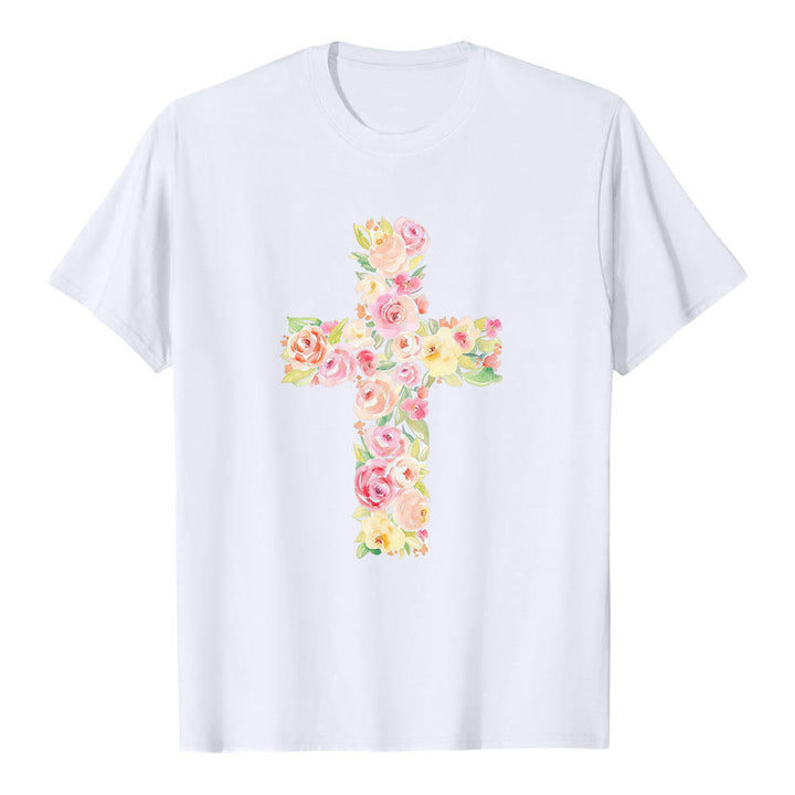 Christianartworkshop Klassisches T-Shirt mit Aquarell-Blumenfüllung und gekreuztem Frontdruck - image 1