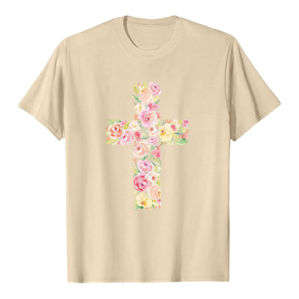 Christianartworkshop Klassisches T-Shirt mit Aquarell-Blumenfüllung und gekreuztem Frontdruck - image 19
