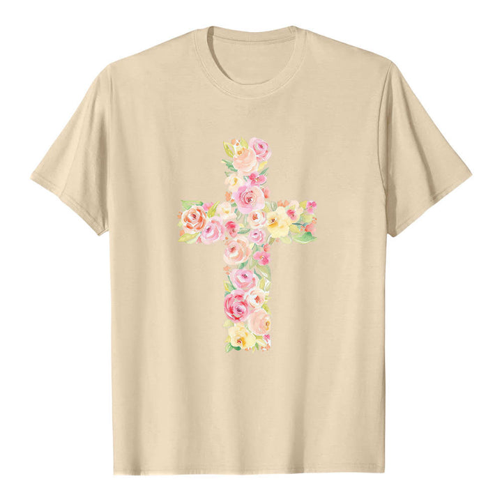Christianartworkshop Klassisches T-Shirt mit Aquarell-Blumenfüllung und gekreuztem Frontdruck - image 19
