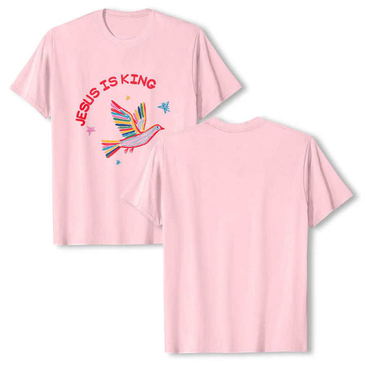 Christianartworkshop Klassisches T-Shirt mit geschwungenem „Jesus Is King“-Schriftzug, handgezeichneter Taube und Stern als Akzent auf der Vorderseite - image 26