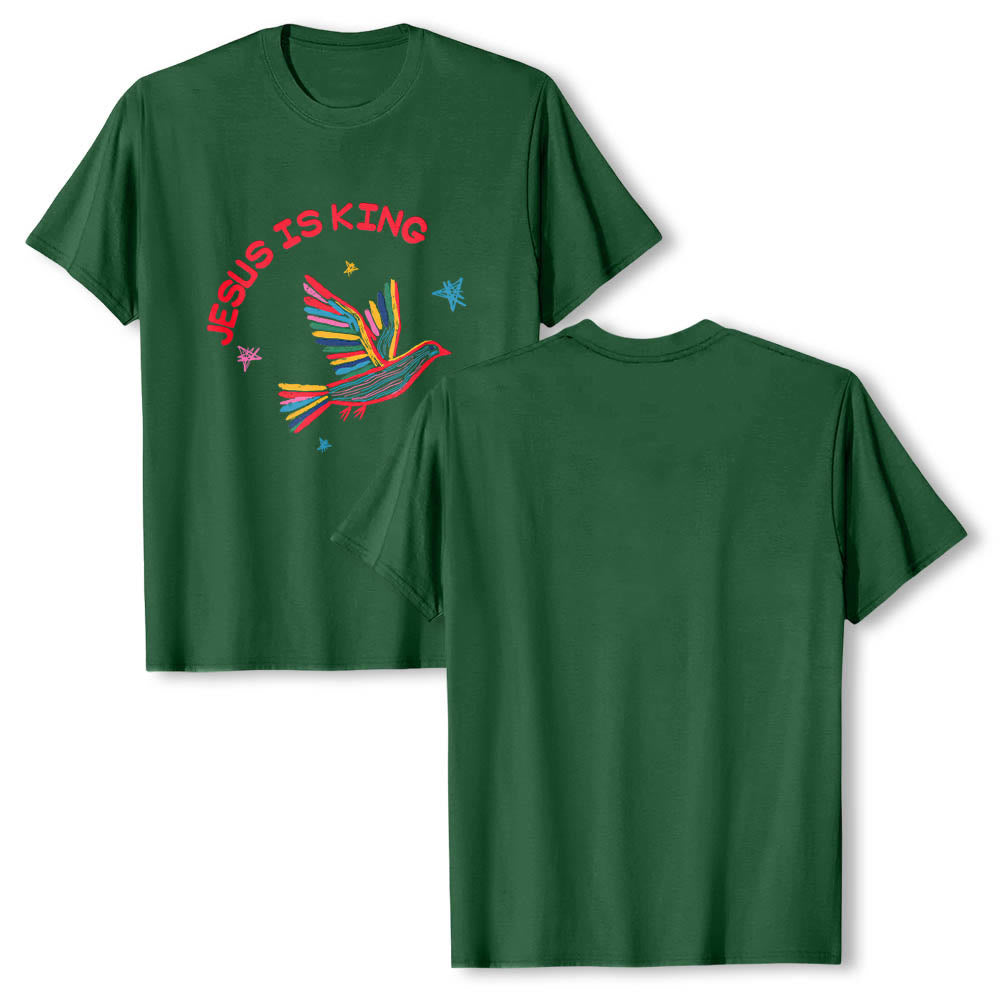 Christianartworkshop Klassisches T-Shirt mit geschwungenem „Jesus Is King“-Schriftzug, handgezeichneter Taube und Stern als Akzent auf der Vorderseite - image 4