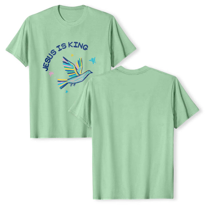 Christianartworkshop Klassisches T-Shirt mit geschwungenem „Jesus Is King“-Schriftzug, handgezeichneter Taube und Stern als Akzent auf der Vorderseite - image 23