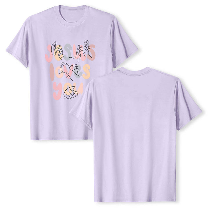 Christianartworkshop Jesus liebt dich – Bubble Letter Gebärdensprache Handlinienkunst Frontdruck Klassisches T-Shirt - image 17