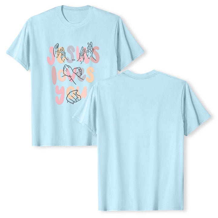 Christianartworkshop Jesus liebt dich – Bubble Letter Gebärdensprache Handlinienkunst Frontdruck Klassisches T-Shirt - image 14