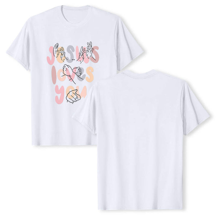 Christianartworkshop Jesus liebt dich – Bubble Letter Gebärdensprache Handlinienkunst Frontdruck Klassisches T-Shirt - image 5