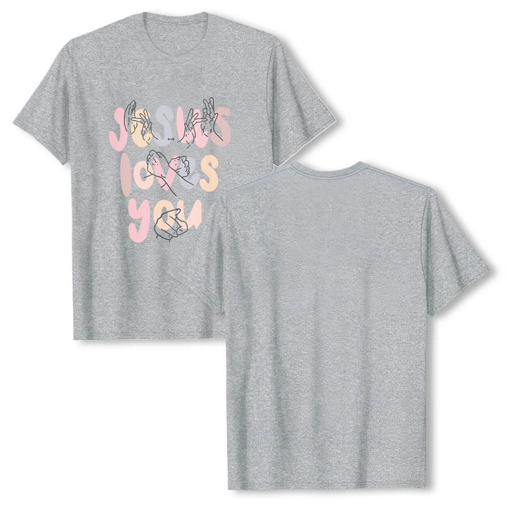 Christianartworkshop Jesus liebt dich – Bubble Letter Gebärdensprache Handlinienkunst Frontdruck Klassisches T-Shirt - image 2