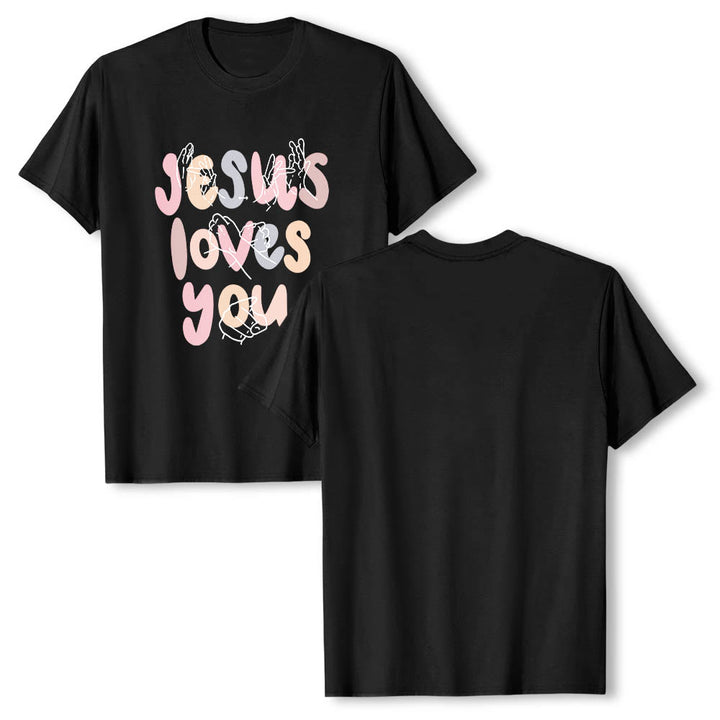 Christianartworkshop Jesus liebt dich – Bubble Letter Gebärdensprache Handlinienkunst Frontdruck Klassisches T-Shirt - image 11