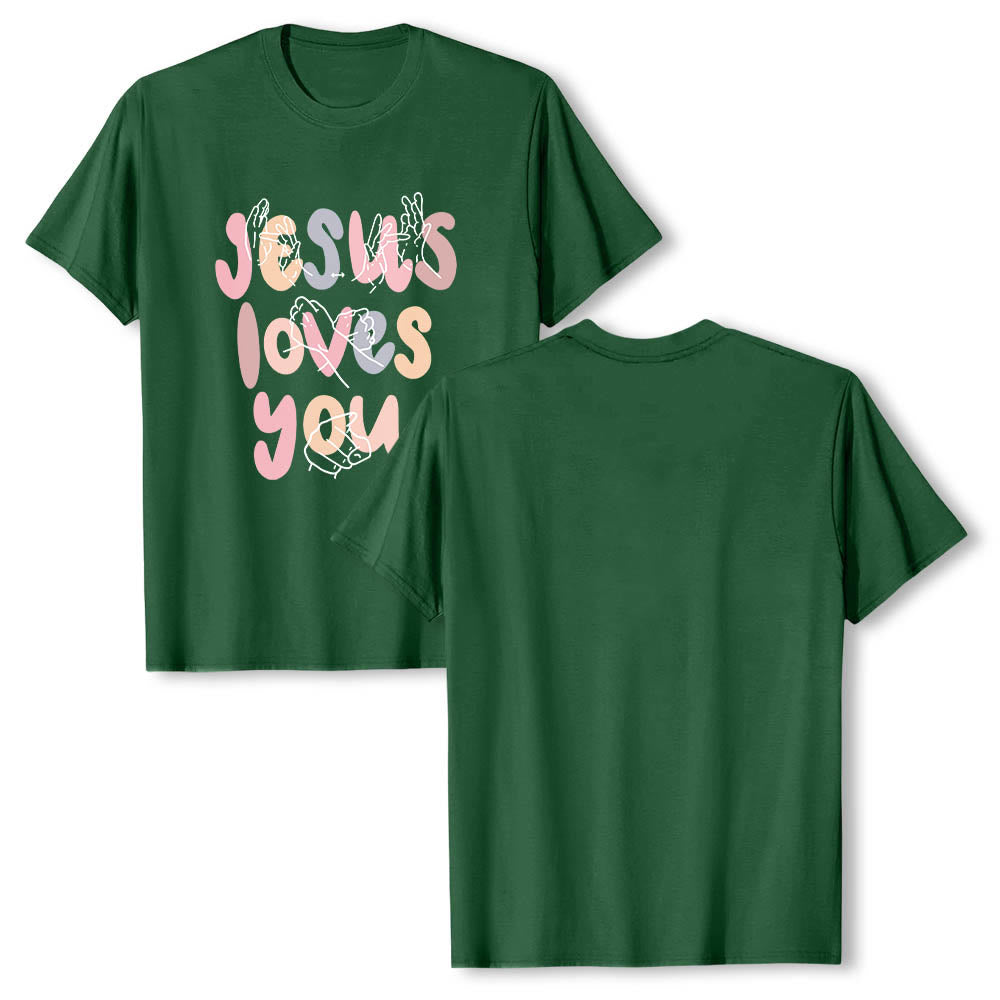 Christianartworkshop Jesus liebt dich – Bubble Letter Gebärdensprache Handlinienkunst Frontdruck Klassisches T-Shirt - image 8