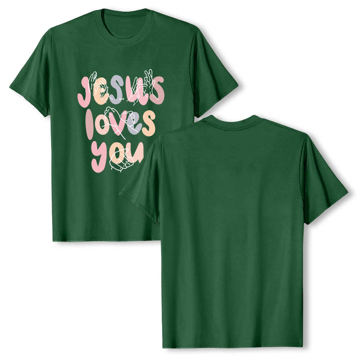 Christianartworkshop Jesus liebt dich – Bubble Letter Gebärdensprache Handlinienkunst Frontdruck Klassisches T-Shirt - image 8