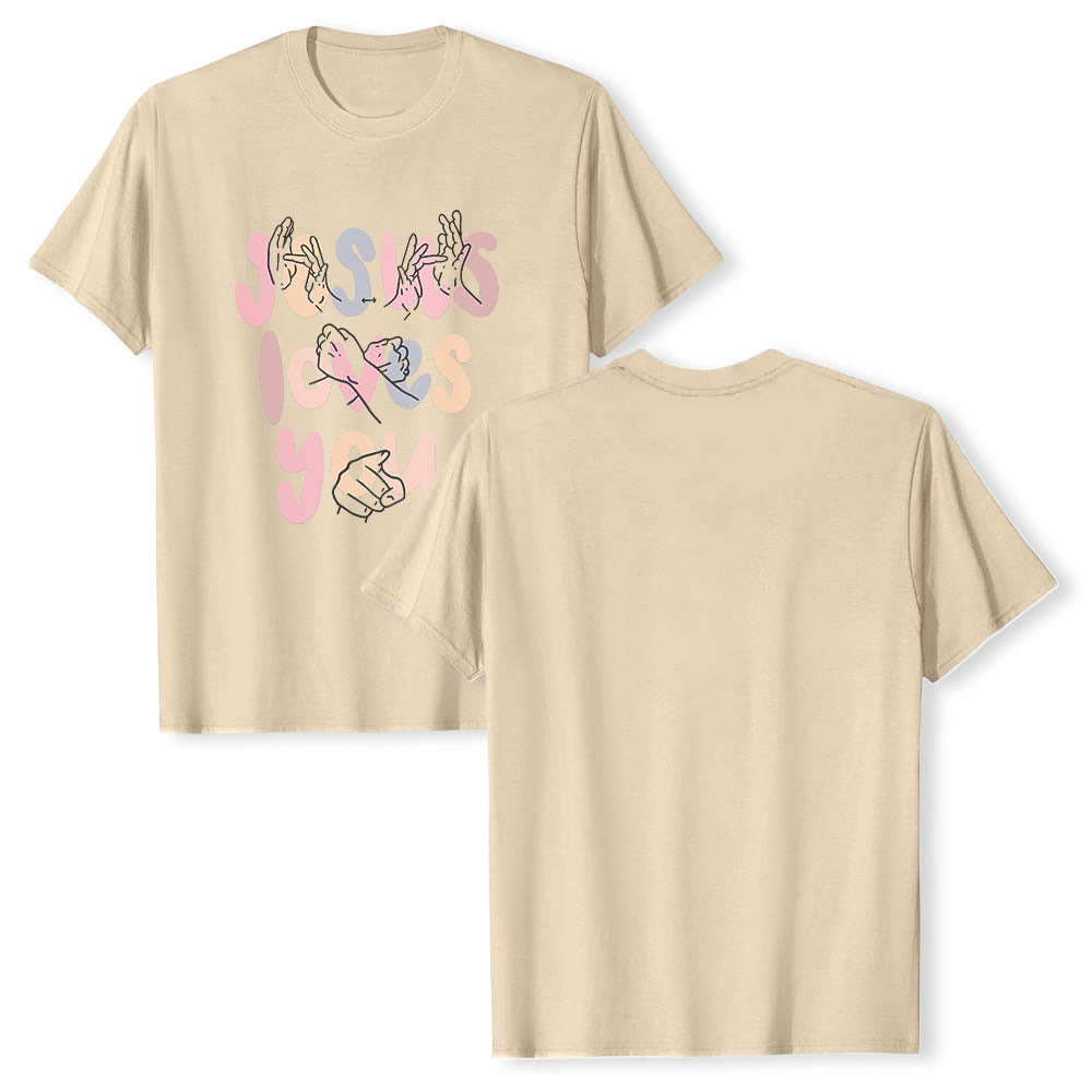 Christianartworkshop Jesus liebt dich – Bubble Letter Gebärdensprache Handlinienkunst Frontdruck Klassisches T-Shirt - image 20