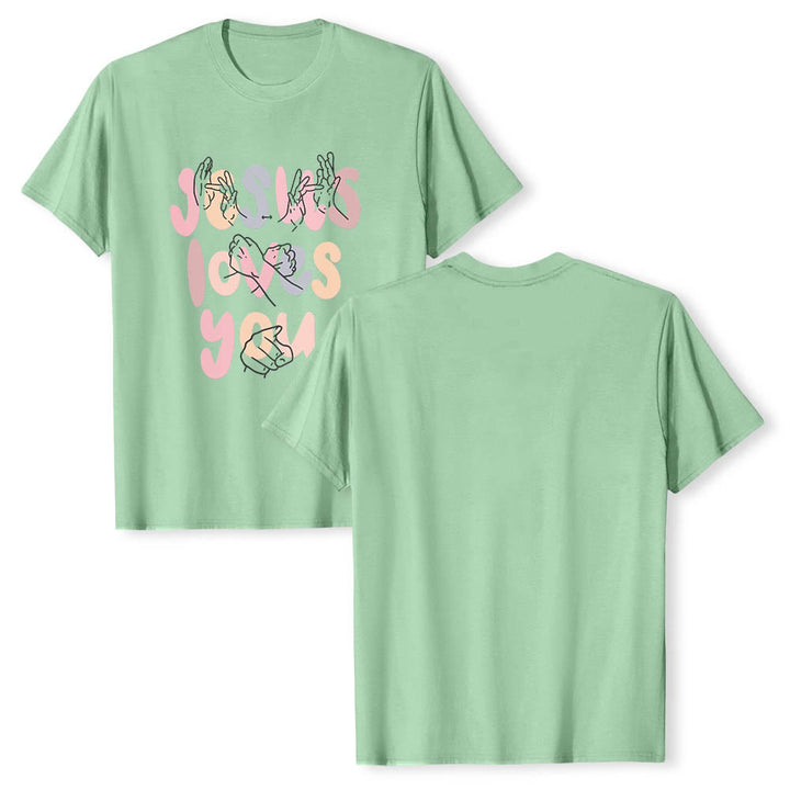 Christianartworkshop Jesus liebt dich – Bubble Letter Gebärdensprache Handlinienkunst Frontdruck Klassisches T-Shirt - image 23
