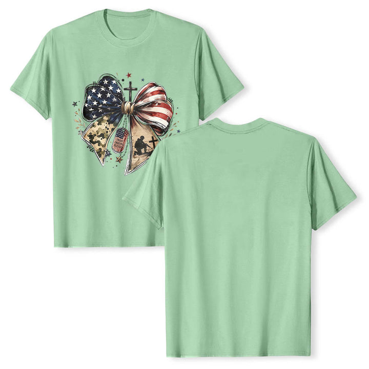 Christianartworkshop Patriotisches, mehrteiliges T-Shirt mit Schleife, Kreuz, Soldaten-Erkennungsmarke und Sternenakzenten auf der Vorderseite – klassischer Aufdruck - image 15