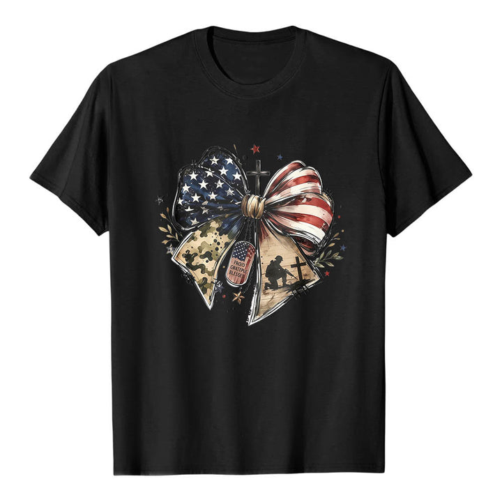 Christianartworkshop Patriotisches, mehrteiliges T-Shirt mit Schleife, Kreuz, Soldaten-Erkennungsmarke und Sternenakzenten auf der Vorderseite – klassischer Aufdruck - Schwarz - 2XL - image 6