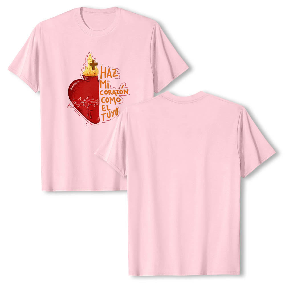 Christianartworkshop Heilige Dornenwunde, Flamme, Kreuz, Herz – Spanischer Andachtsspruch – Klassisches T-Shirt mit Frontdruck - image 17