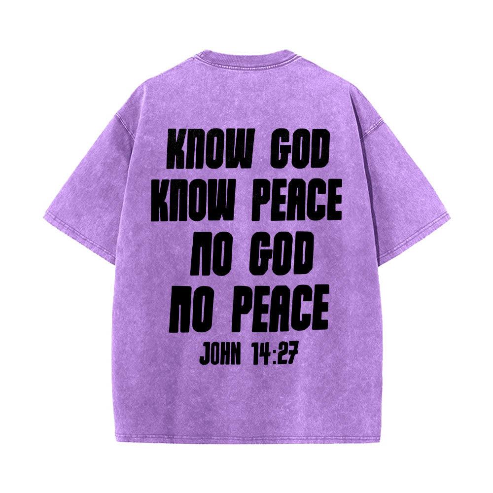 Christianartworkshop Dornenkrone Jesus-Büste Vorderseite „Kenne Gott, kenne Frieden“ Johannes 14,27 Rückseite Doppelseitiger Druck Gewaschenes T-Shirt - image 20