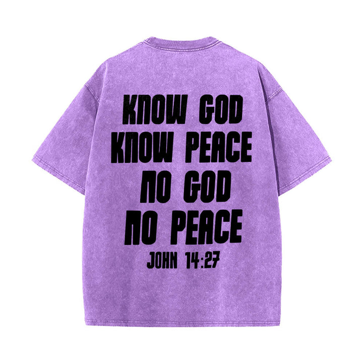 Christianartworkshop Dornenkrone Jesus-Büste Vorderseite „Kenne Gott, kenne Frieden“ Johannes 14,27 Rückseite Doppelseitiger Druck Gewaschenes T-Shirt - image 20
