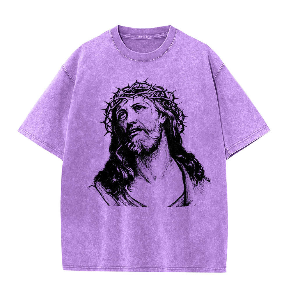 Christianartworkshop Dornenkrone Jesus-Büste Vorderseite „Kenne Gott, kenne Frieden“ Johannes 14,27 Rückseite Doppelseitiger Druck Gewaschenes T-Shirt - image 19