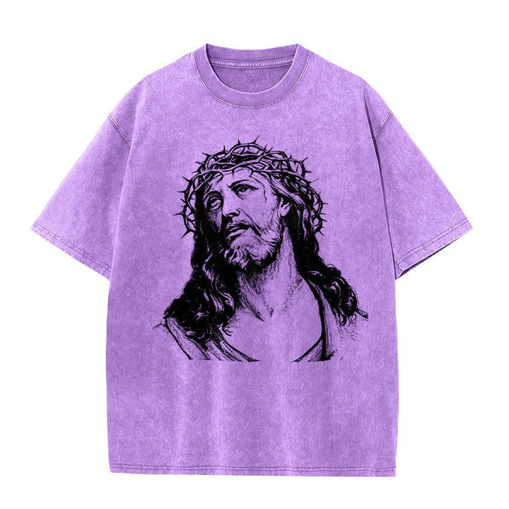 Christianartworkshop Dornenkrone Jesus-Büste Vorderseite „Kenne Gott, kenne Frieden“ Johannes 14,27 Rückseite Doppelseitiger Druck Gewaschenes T-Shirt - image 19