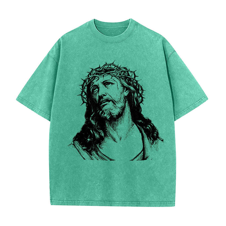 Christianartworkshop Dornenkrone Jesus-Büste Vorderseite „Kenne Gott, kenne Frieden“ Johannes 14,27 Rückseite Doppelseitiger Druck Gewaschenes T-Shirt - image 16