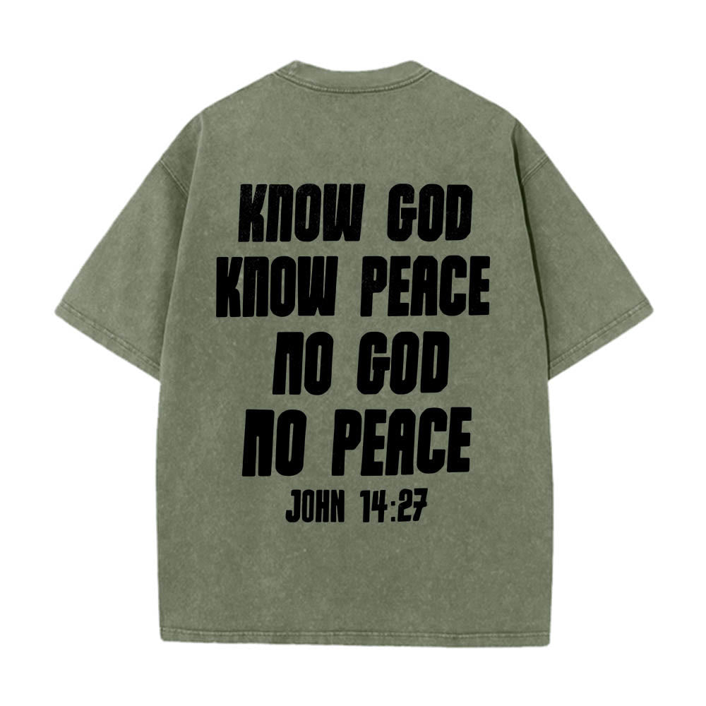 Christianartworkshop Dornenkrone Jesus-Büste Vorderseite „Kenne Gott, kenne Frieden“ Johannes 14,27 Rückseite Doppelseitiger Druck Gewaschenes T-Shirt - image 26