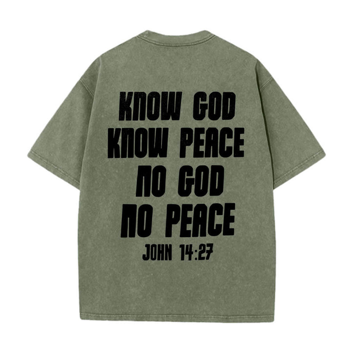 Christianartworkshop Dornenkrone Jesus-Büste Vorderseite „Kenne Gott, kenne Frieden“ Johannes 14,27 Rückseite Doppelseitiger Druck Gewaschenes T-Shirt - image 26