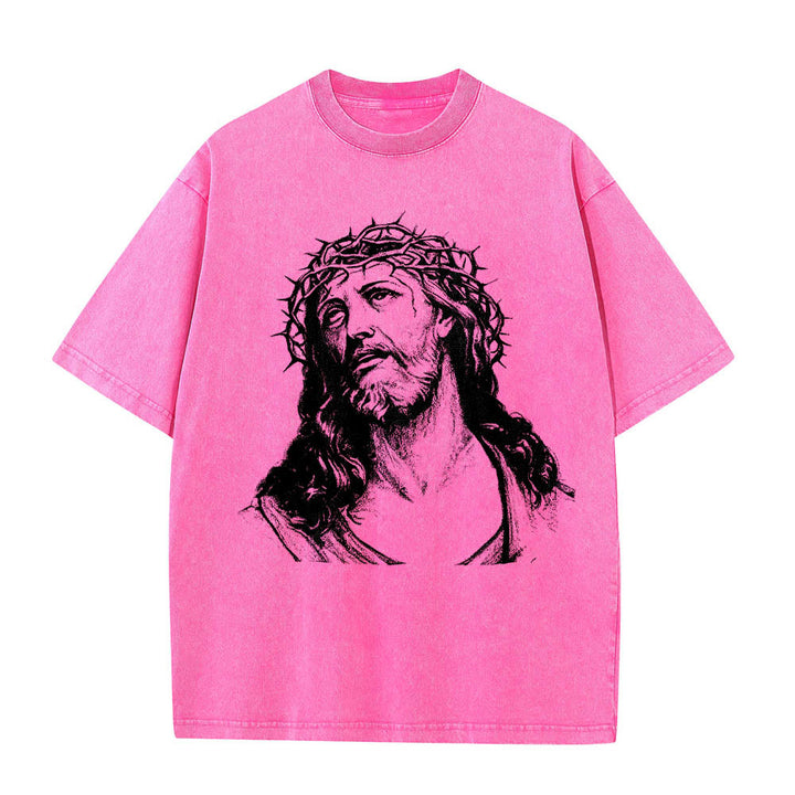 Christianartworkshop Dornenkrone Jesus-Büste Vorderseite „Kenne Gott, kenne Frieden“ Johannes 14,27 Rückseite Doppelseitiger Druck Gewaschenes T-Shirt - image 22