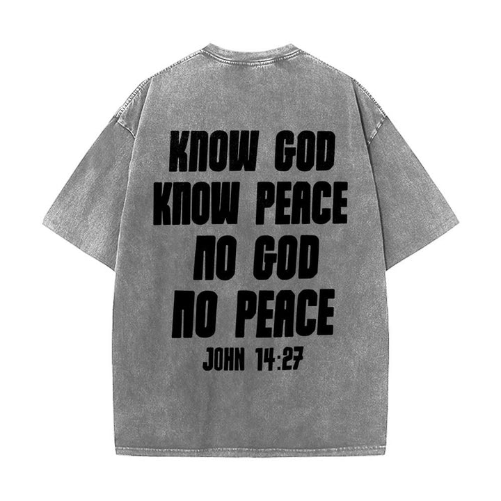Christianartworkshop Dornenkrone Jesus-Büste Vorderseite „Kenne Gott, kenne Frieden“ Johannes 14,27 Rückseite Doppelseitiger Druck Gewaschenes T-Shirt - image 8