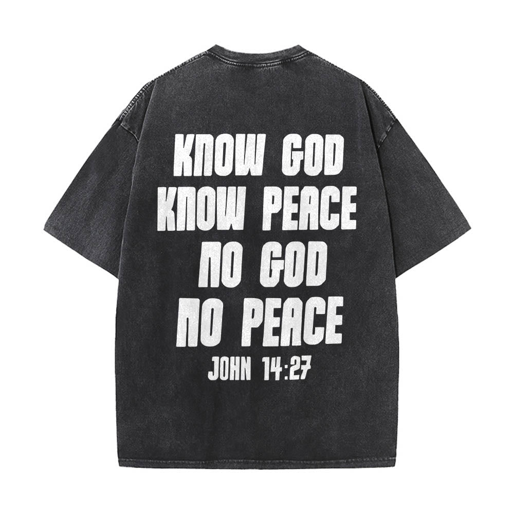 Christianartworkshop Dornenkrone Jesus-Büste Vorderseite „Kenne Gott, kenne Frieden“ Johannes 14,27 Rückseite Doppelseitiger Druck Gewaschenes T-Shirt - image 11