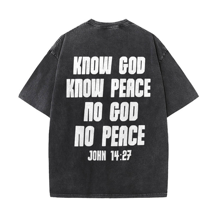 Christianartworkshop Dornenkrone Jesus-Büste Vorderseite „Kenne Gott, kenne Frieden“ Johannes 14,27 Rückseite Doppelseitiger Druck Gewaschenes T-Shirt - image 11