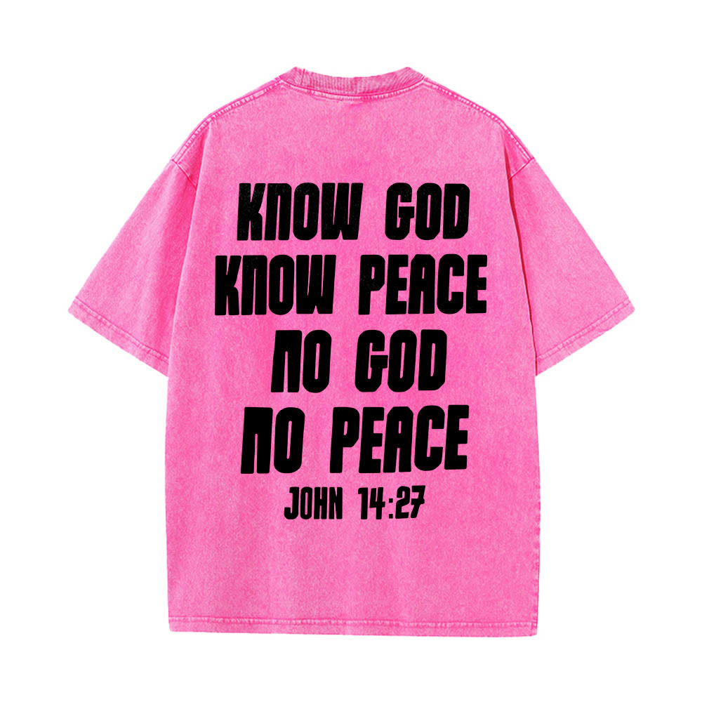 Christianartworkshop Dornenkrone Jesus-Büste Vorderseite „Kenne Gott, kenne Frieden“ Johannes 14,27 Rückseite Doppelseitiger Druck Gewaschenes T-Shirt - image 23