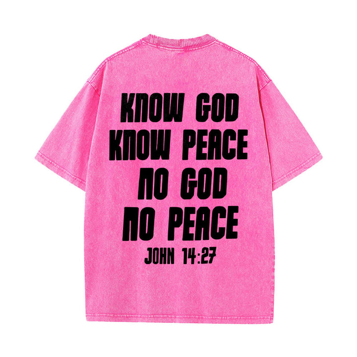 Christianartworkshop Dornenkrone Jesus-Büste Vorderseite „Kenne Gott, kenne Frieden“ Johannes 14,27 Rückseite Doppelseitiger Druck Gewaschenes T-Shirt - image 23