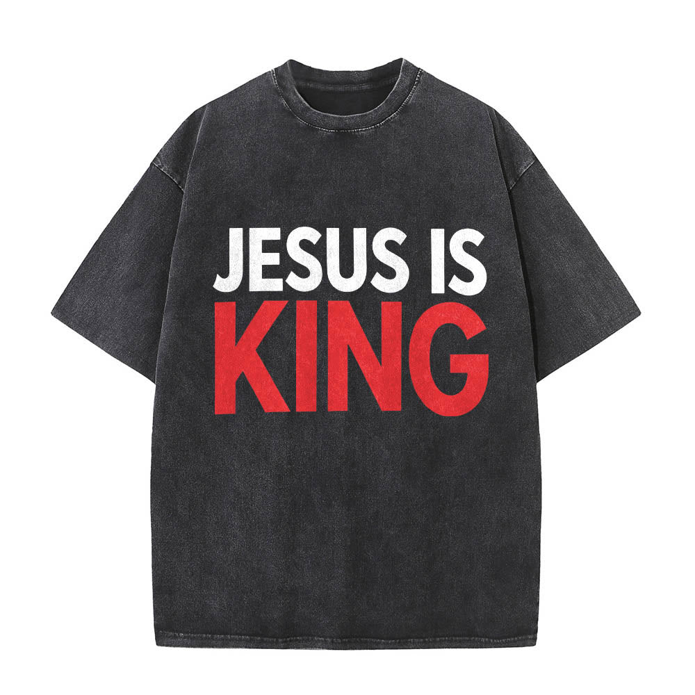 Christianartworkshop Zweilagiges, auffälliges T-Shirt mit „Jesus Is King“-Schriftzug auf der Vorderseite (Typografie) - Schwarz - 5XL - image 0