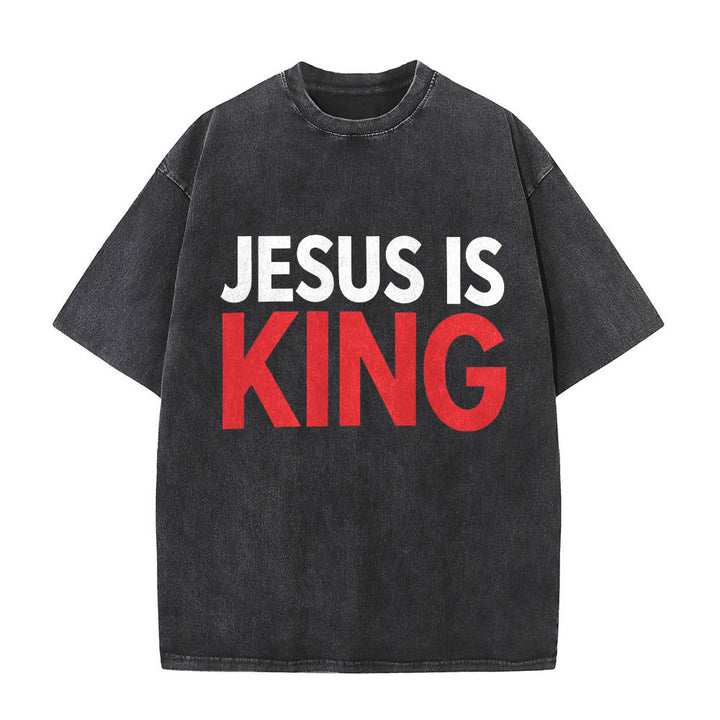 Christianartworkshop Zweilagiges, auffälliges T-Shirt mit „Jesus Is King“-Schriftzug auf der Vorderseite (Typografie) - Schwarz - 5XL - image 0