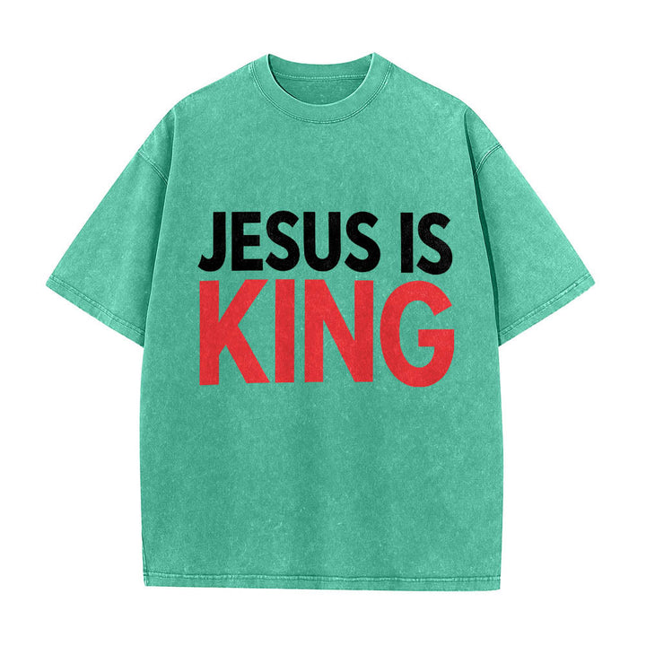 Christianartworkshop Zweilagiges, auffälliges T-Shirt mit „Jesus Is King“-Schriftzug auf der Vorderseite (Typografie) - Grün - 5XL - image 10