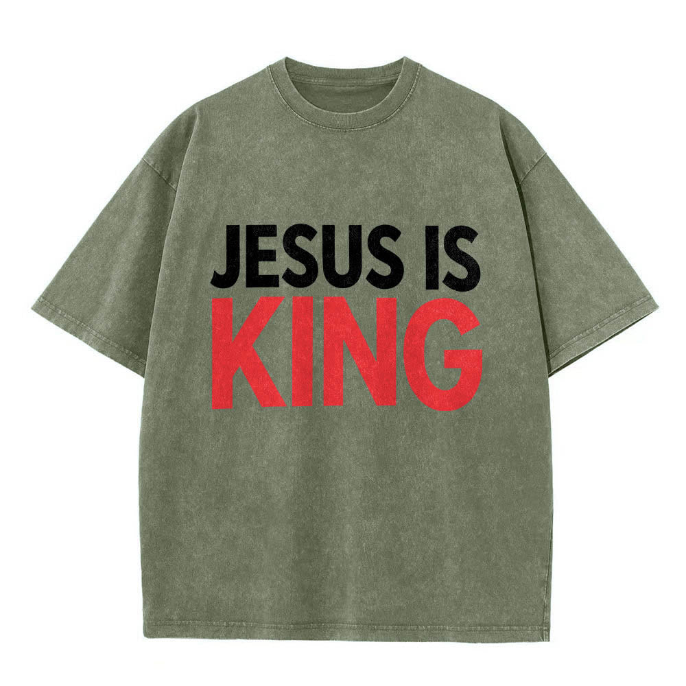 Christianartworkshop Zweilagiges, auffälliges T-Shirt mit „Jesus Is King“-Schriftzug auf der Vorderseite (Typografie) - Armeegrün - 5XL - image 16