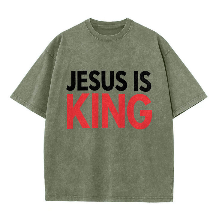 Christianartworkshop Zweilagiges, auffälliges T-Shirt mit „Jesus Is King“-Schriftzug auf der Vorderseite (Typografie) - Armeegrün - 5XL - image 16