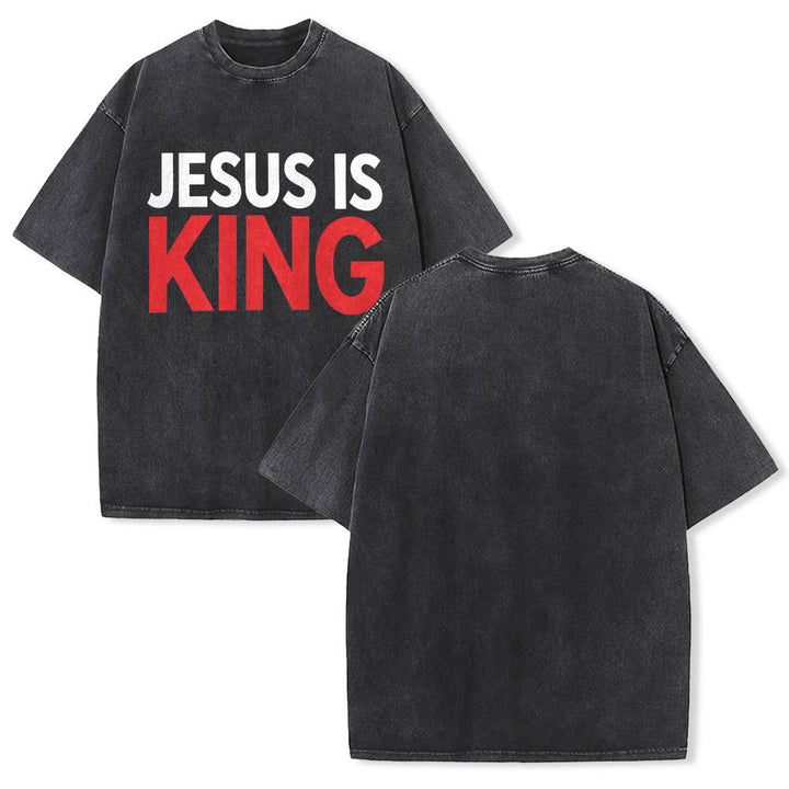 Christianartworkshop Zweilagiges, auffälliges T-Shirt mit „Jesus Is King“-Schriftzug auf der Vorderseite (Typografie) - image 1