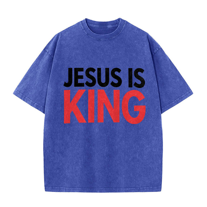 Christianartworkshop Zweilagiges, auffälliges T-Shirt mit „Jesus Is King“-Schriftzug auf der Vorderseite (Typografie) - Blau - 5XL - image 8