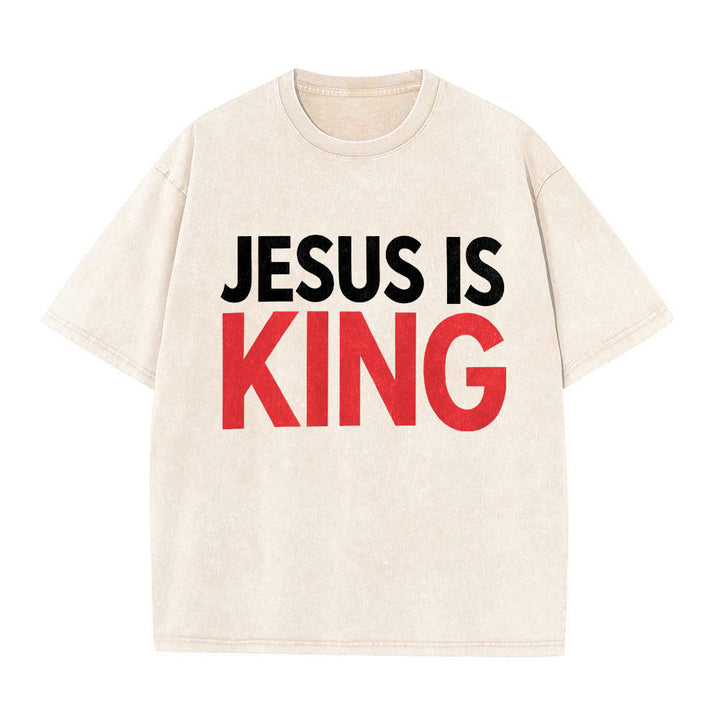 Christianartworkshop Zweilagiges, auffälliges T-Shirt mit „Jesus Is King“-Schriftzug auf der Vorderseite (Typografie) - Beige - 5XL - image 2