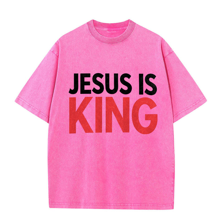 Christianartworkshop Zweilagiges, auffälliges T-Shirt mit „Jesus Is King“-Schriftzug auf der Vorderseite (Typografie) - Rosa - 5XL - image 14