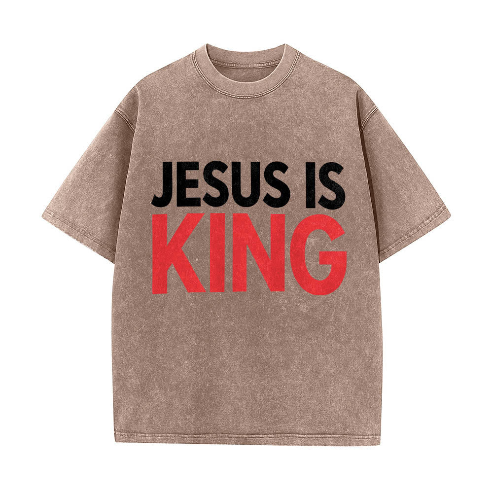 Christianartworkshop Zweilagiges, auffälliges T-Shirt mit „Jesus Is King“-Schriftzug auf der Vorderseite (Typografie) - Braun - 5XL - image 4