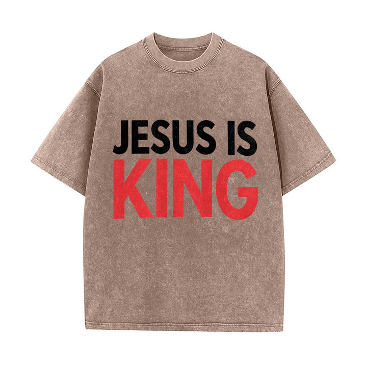 Christianartworkshop Zweilagiges, auffälliges T-Shirt mit „Jesus Is King“-Schriftzug auf der Vorderseite (Typografie) - Braun - 5XL - image 4