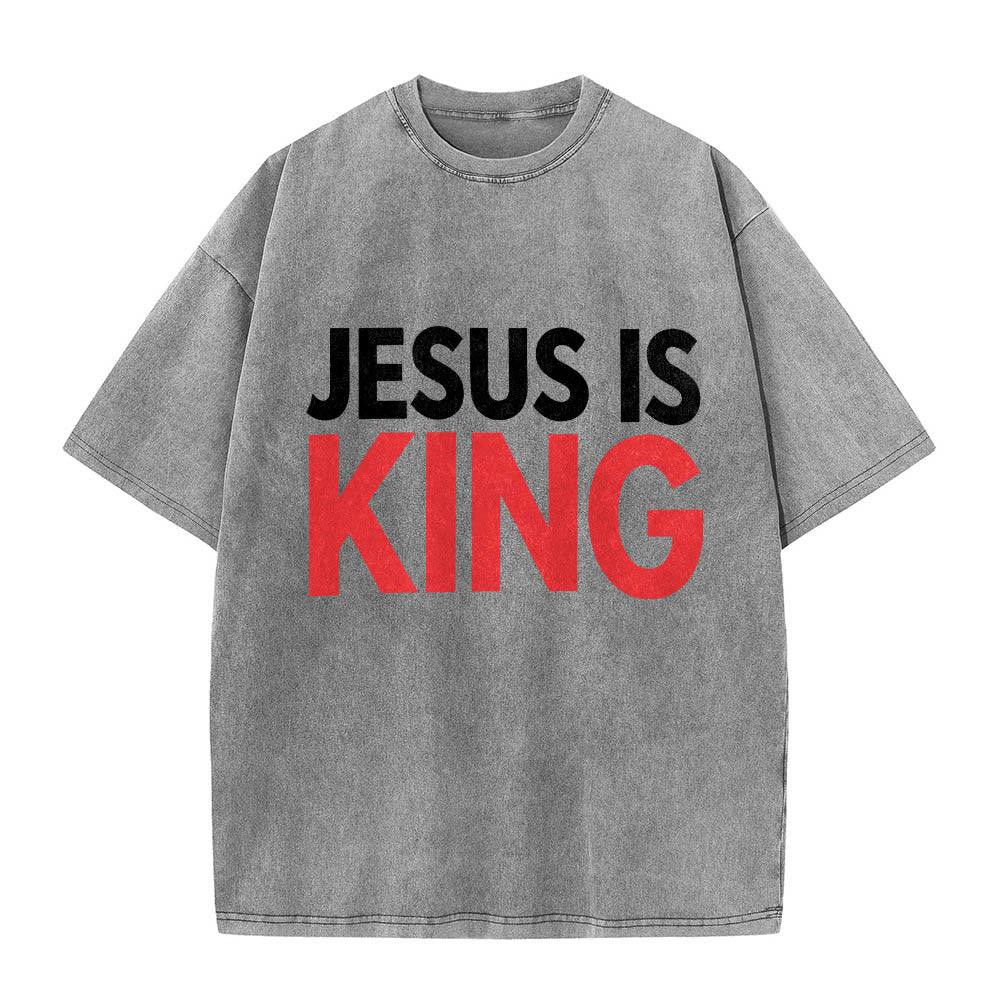 Christianartworkshop Zweilagiges, auffälliges T-Shirt mit „Jesus Is King“-Schriftzug auf der Vorderseite (Typografie) - Grau - 5XL - image 6