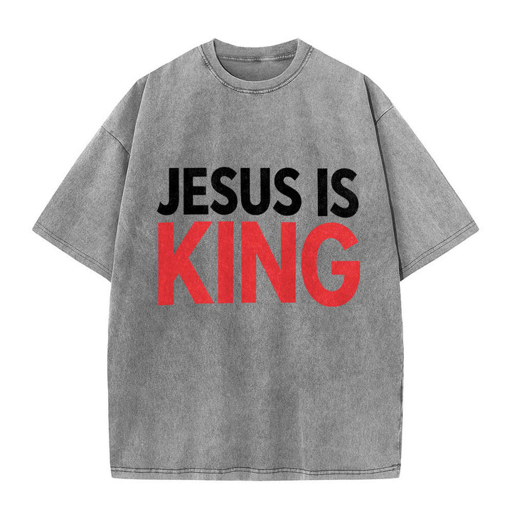 Christianartworkshop Zweilagiges, auffälliges T-Shirt mit „Jesus Is King“-Schriftzug auf der Vorderseite (Typografie) - Grau - 5XL - image 6