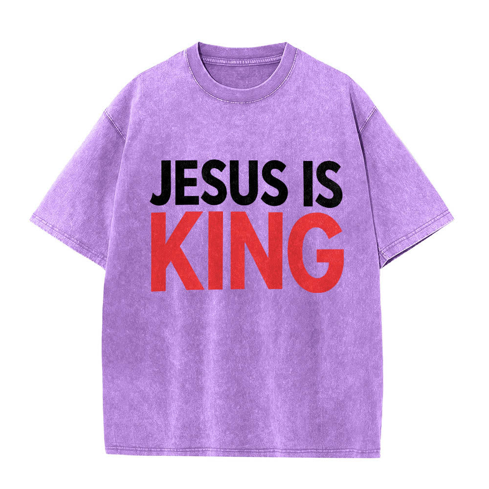 Christianartworkshop Zweilagiges, auffälliges T-Shirt mit „Jesus Is King“-Schriftzug auf der Vorderseite (Typografie) - Lila - 5XL - image 12