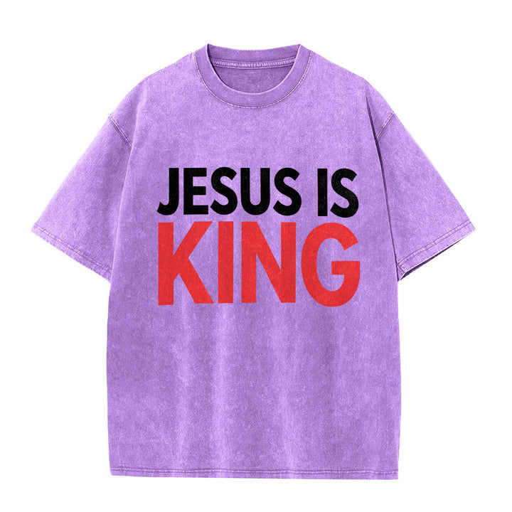 Christianartworkshop Zweilagiges, auffälliges T-Shirt mit „Jesus Is King“-Schriftzug auf der Vorderseite (Typografie) - Lila - 5XL - image 12